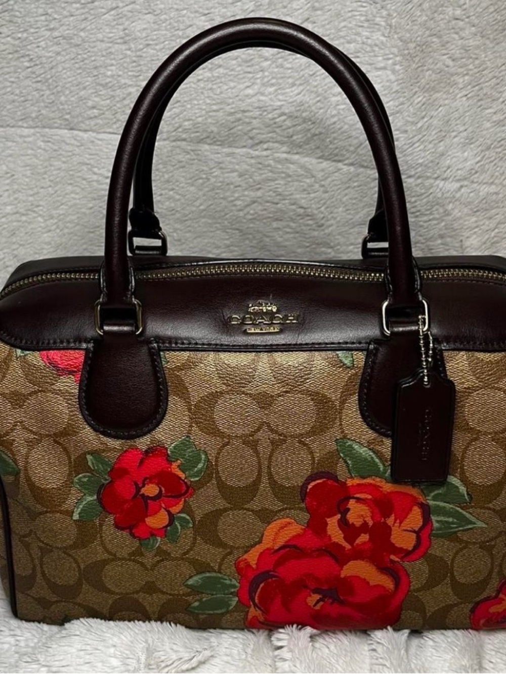 Coach Brown Signature Satchel with Red Floral Print - Picture 10 of 11